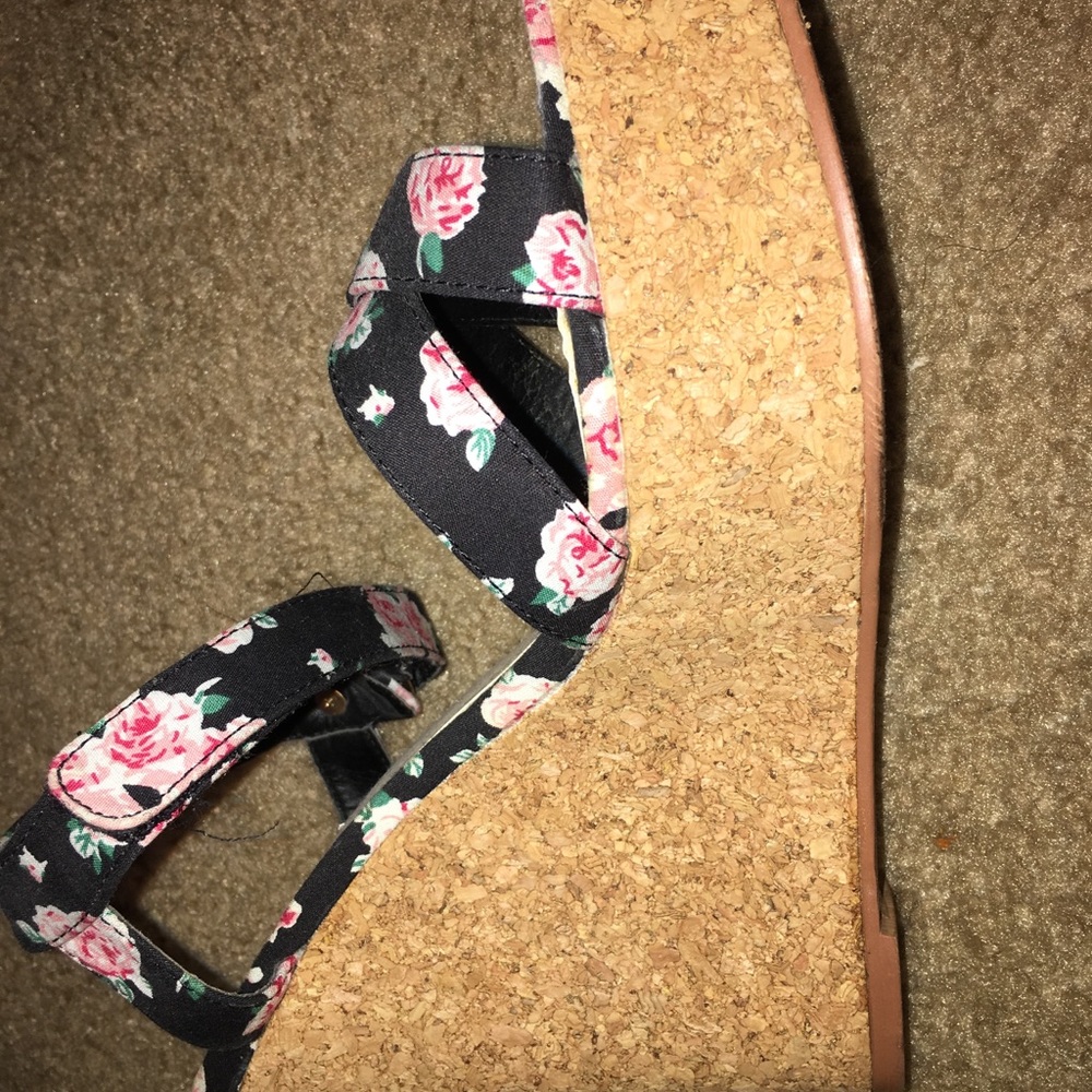 Black Floral Wedges